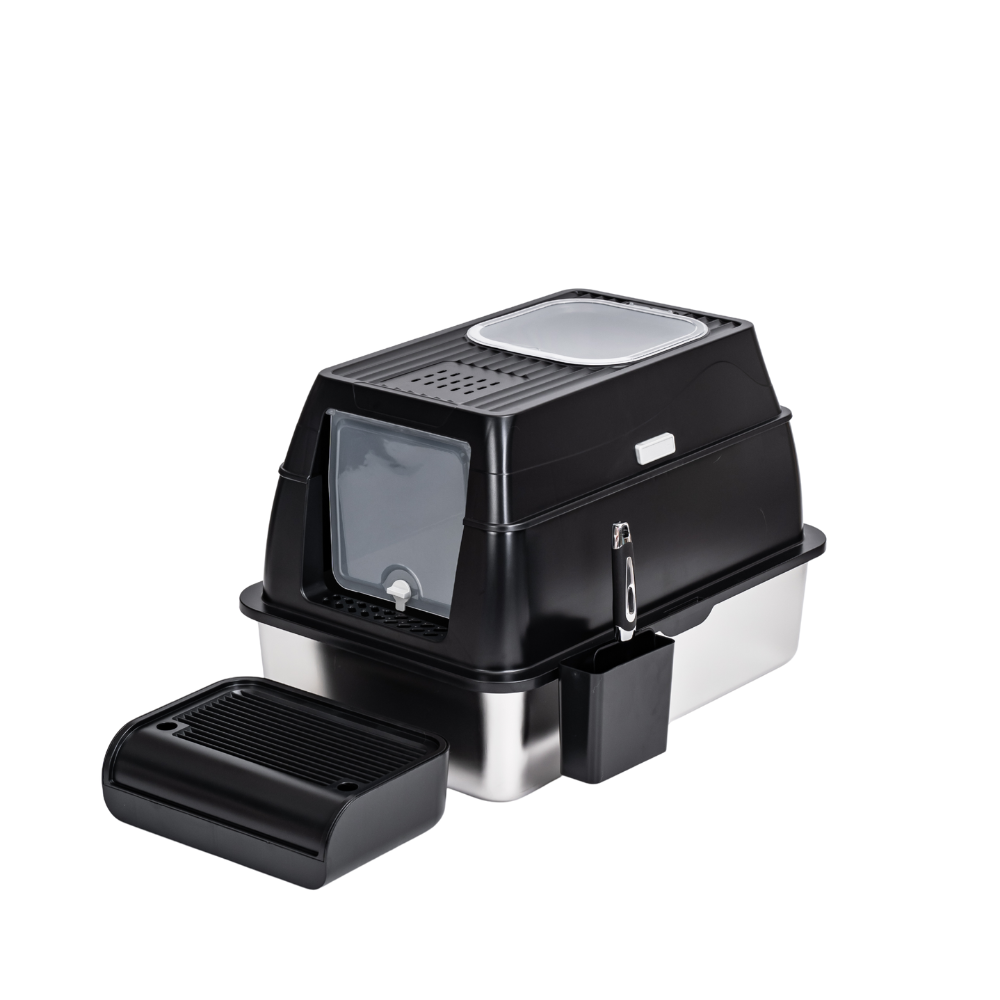 Stainless Steel Enclosed Litter Box  With Activated Carbon Filter - Barely  There Litter