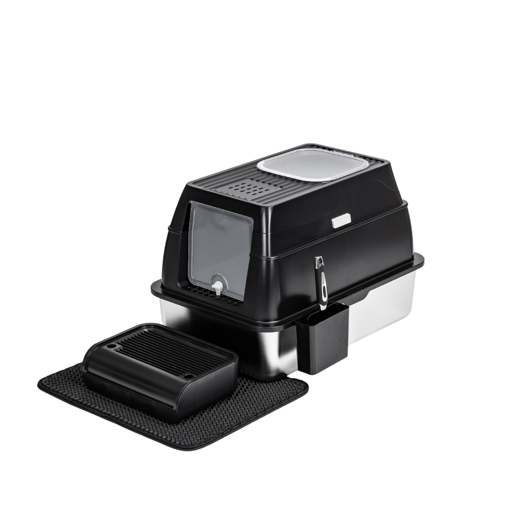 Stainless Steel Enclosed Litter Box – With Activated Carbon Filter - Black