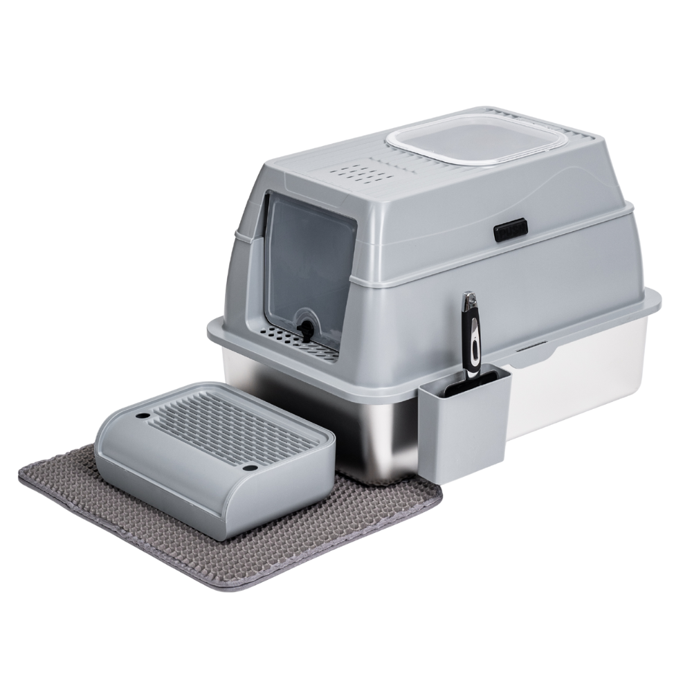 Stainless Steel Enclosed Litter Box – With Activated Carbon Filter