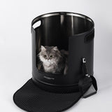 Round Stainless Steel Litter Box - Black - Tall 45cm