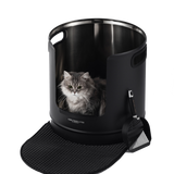 Round Stainless Steel Litter Box - Black - Tall 45cm