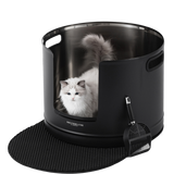 XXL Round Stainless Steel Litter Box - Black - Tall 45cm